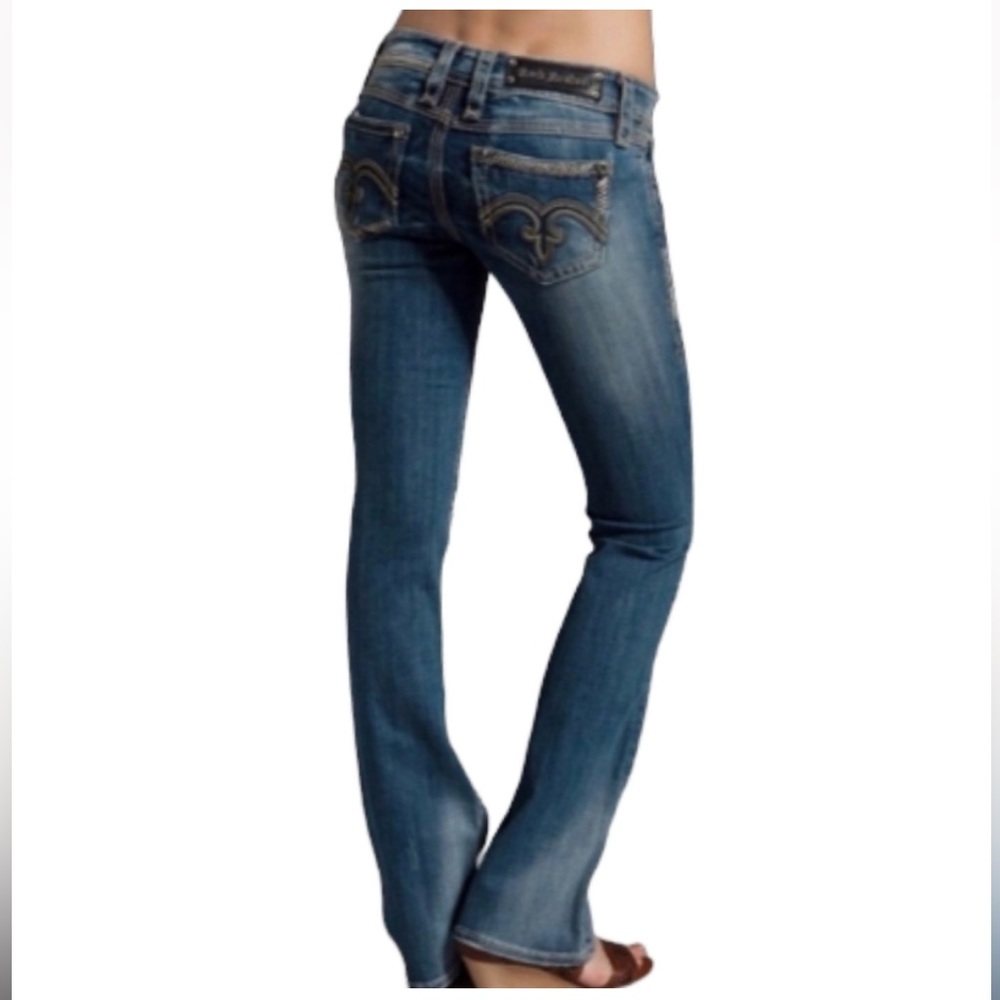Rock Revival Y2K Alania Boot Embroidered Heavy Stitching Low Rise Jeans 26